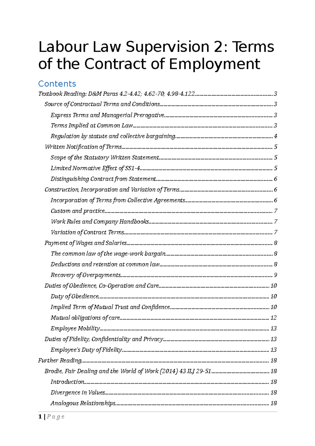 Supervision 2 Notes the Employment Contract - Labour Law Supervision 2 ...