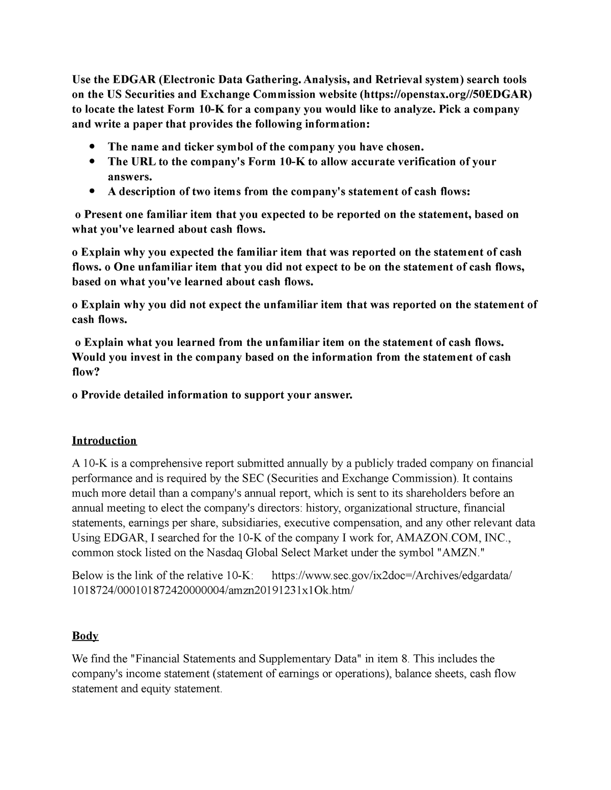 Written Assignment Unit 7 - Use the EDGAR (Electronic Data Gathering 