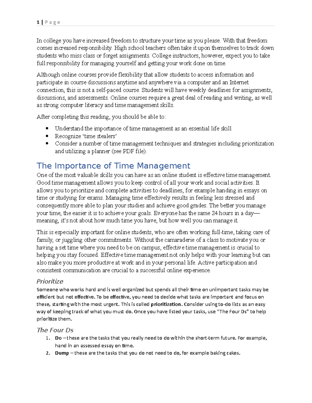 Time management - Coursework for College Writing 2022 - In college you ...