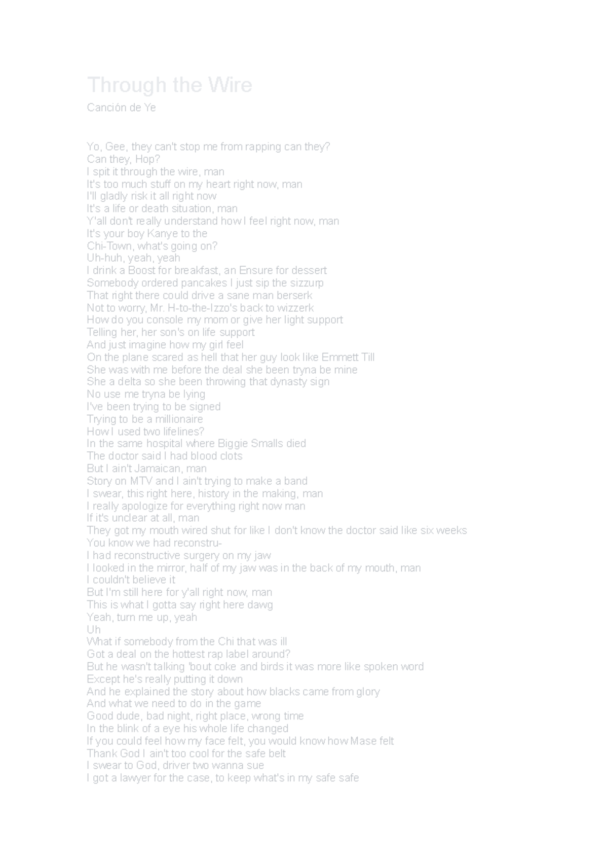 Documento Through the Wire Canción de Ye Through the Wire Canción