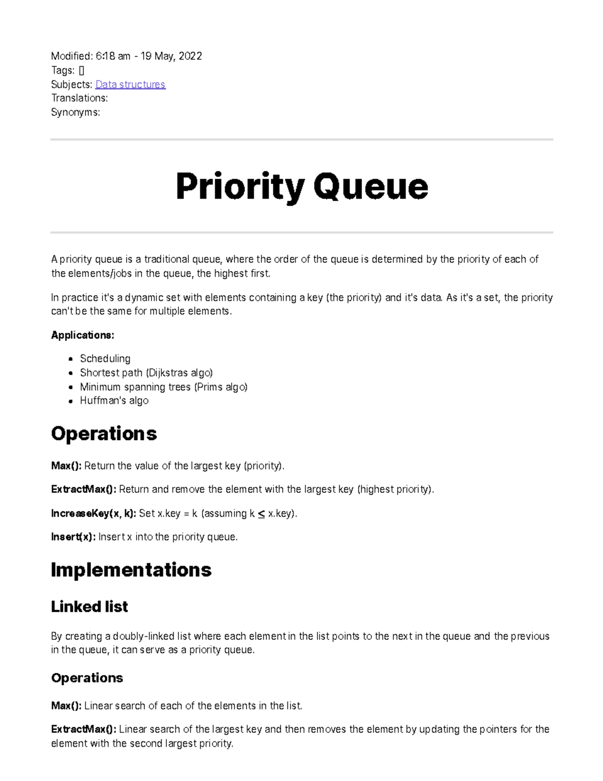 Priority Queue - Noter baseret på eNoter, forelæsninger, og ...