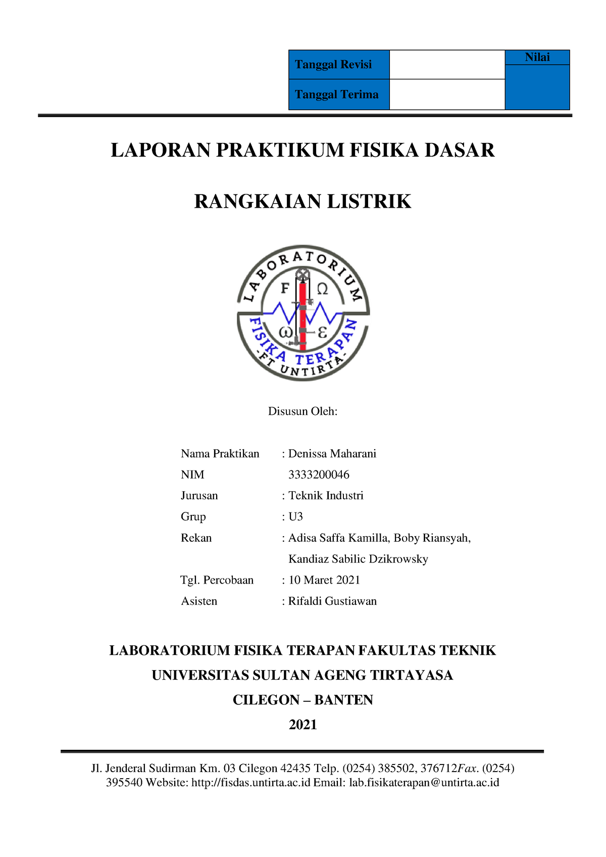 Praktikum Rangkaian Listrik - Tanggal Revisi Nilai Tanggal Terima ...