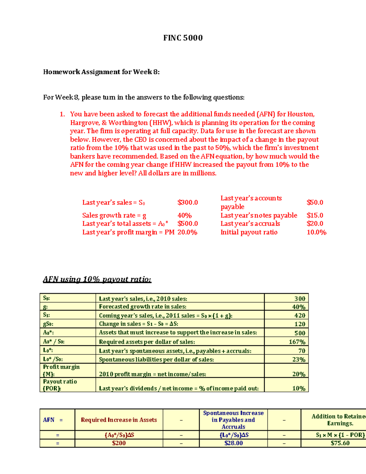 FIN5320-8 - FIN5320-8 - FINC 5000 Homework Assignment For Week 8: For ...