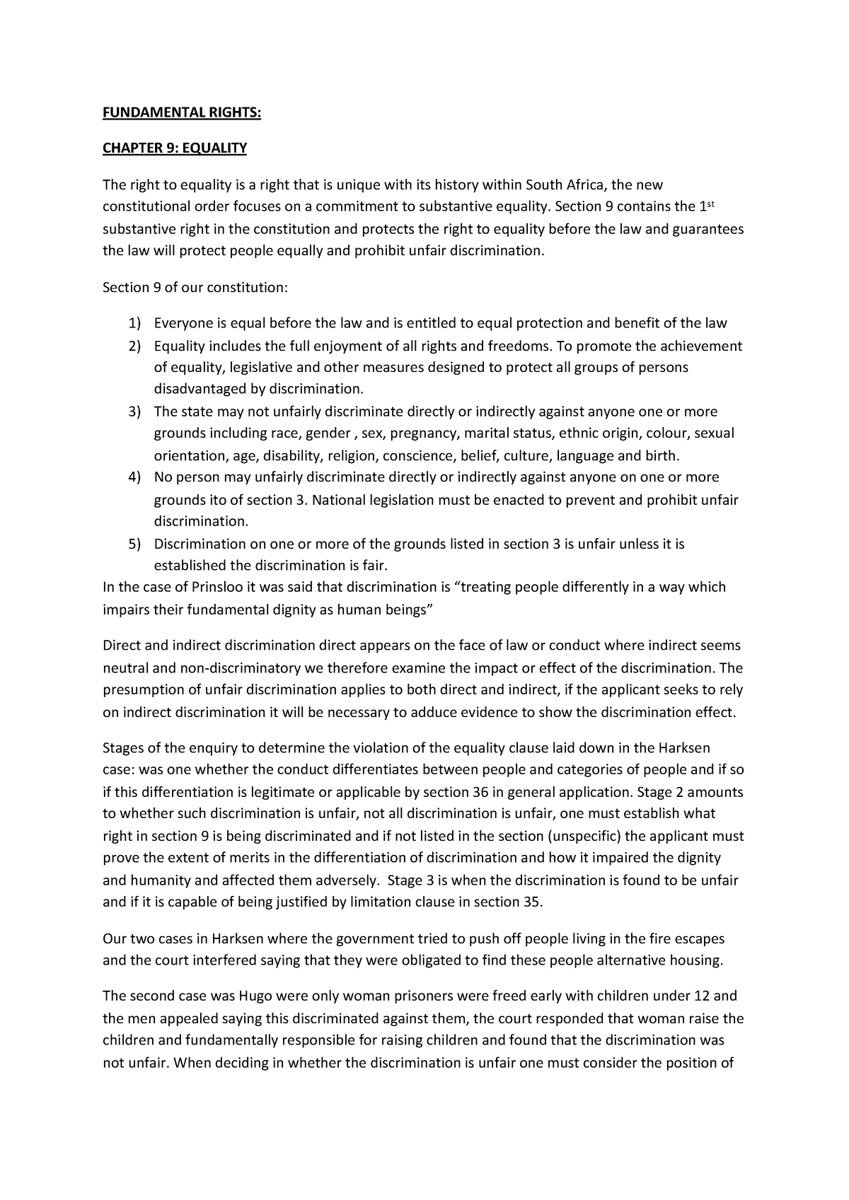 Chapter 9 Equality - FUNDAMENTAL RIGHTS: CHAPTER 9: EQUALITY The right ...