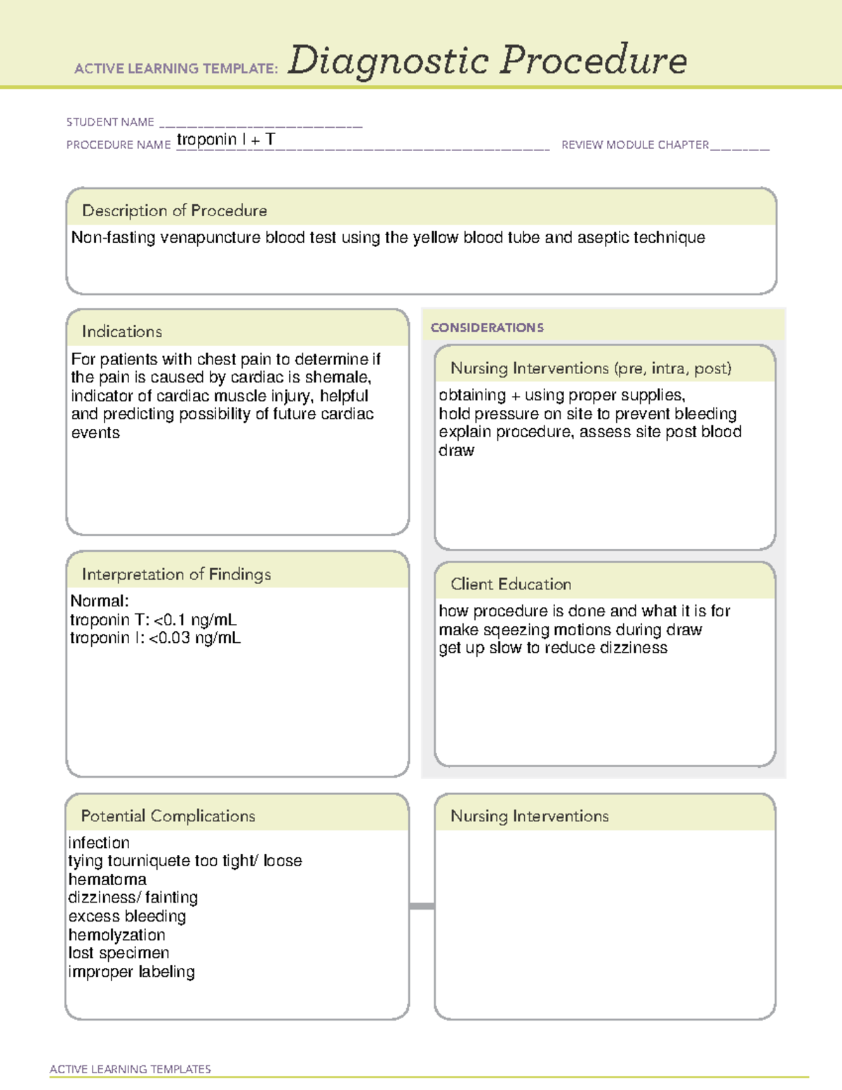 Troponin I + T diag template - ACTIVE LEARNING TEMPLATES Diagnostic ...