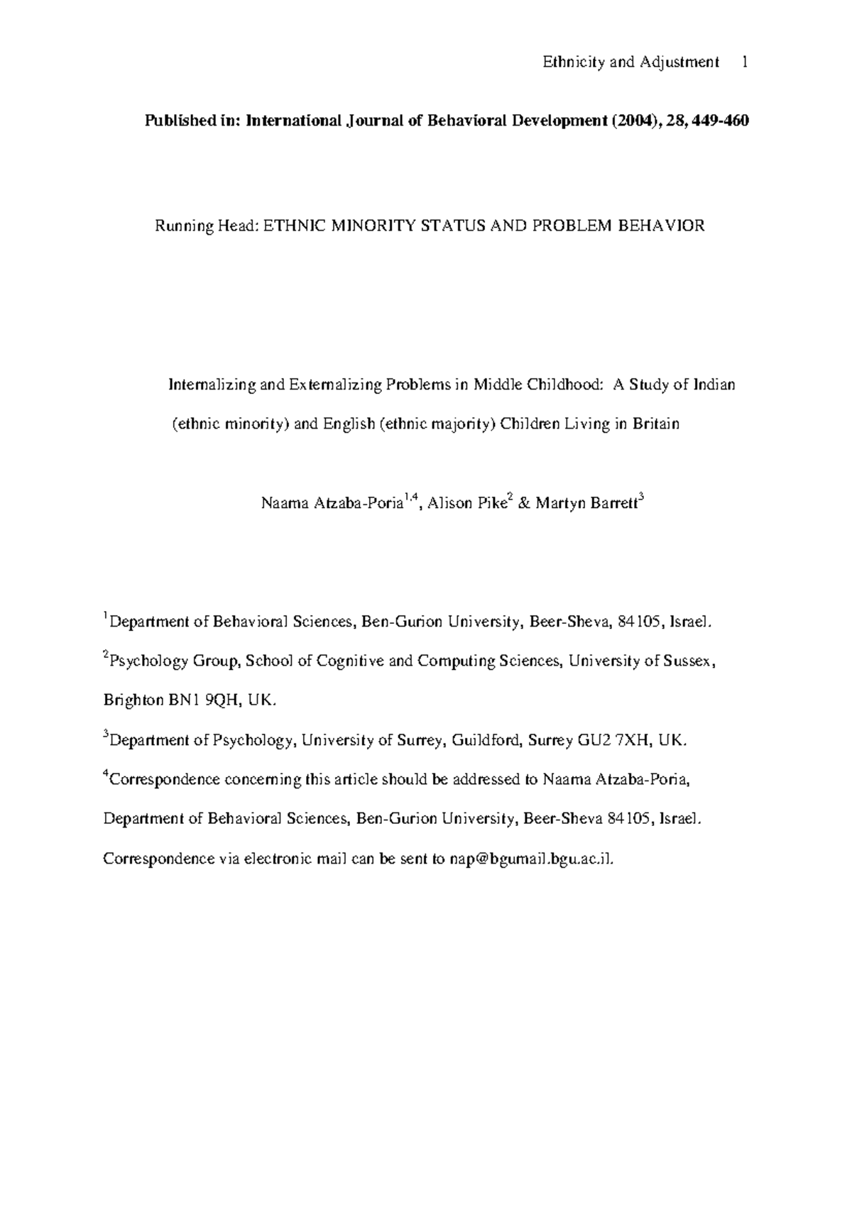 Internalising and externalising problems - Published in: International ...