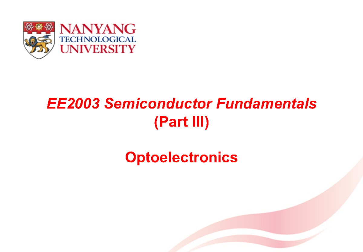 EE2003 Optoelectronics Lasers Wang Qijie - EE2003 Semiconductor ...