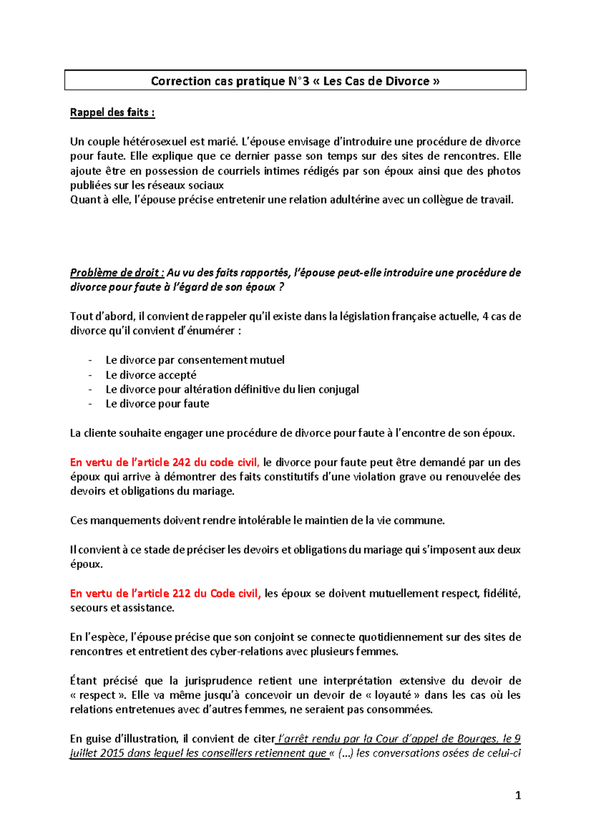 dissertation divorce et faute