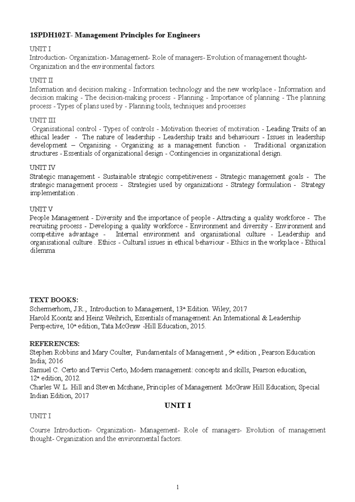 MPE UNIT 2 WELL EXPLAINED 18PDH102T Management Principles for Engineers UNIT I Introduction