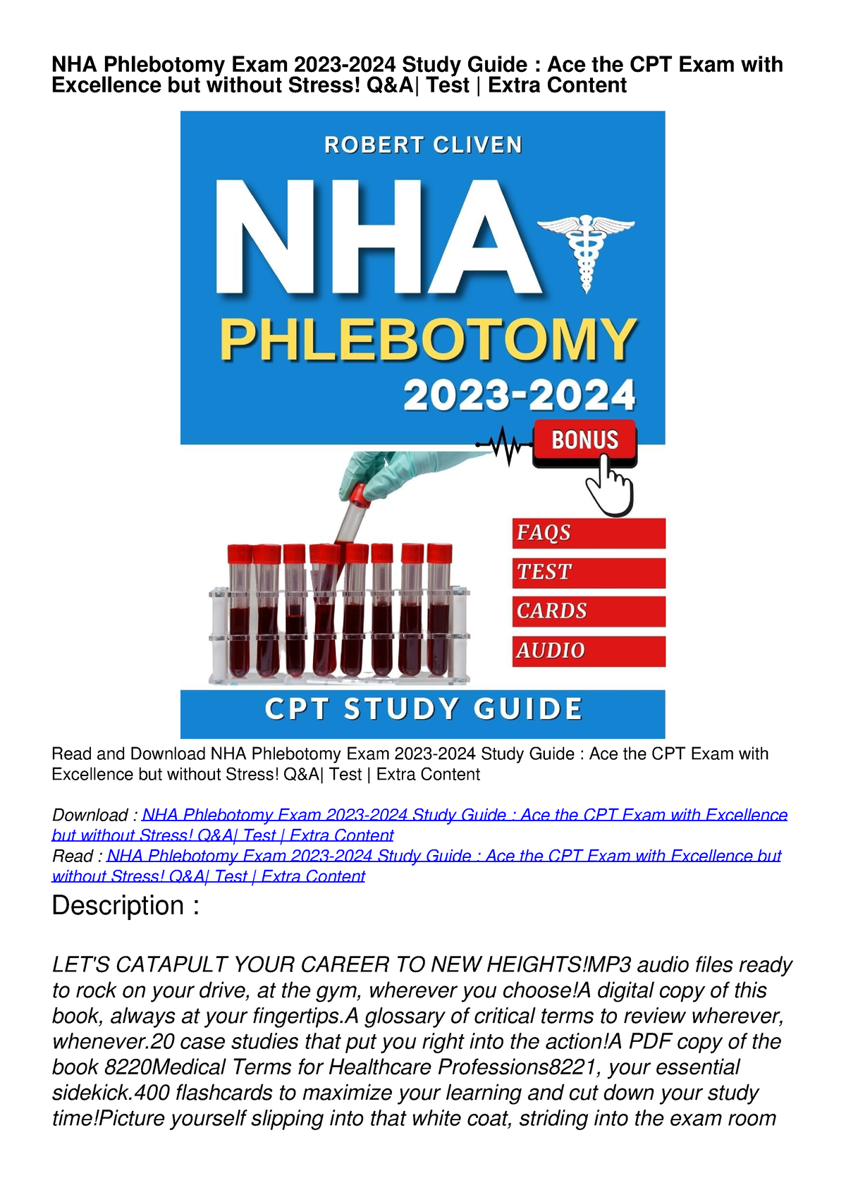 Download Book [PDF] NHA Phlebotomy Exam 20232024 Study Guide Ace the