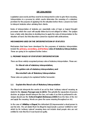 IOS2601-notes - From the prescribed book of introduction to statutory ...