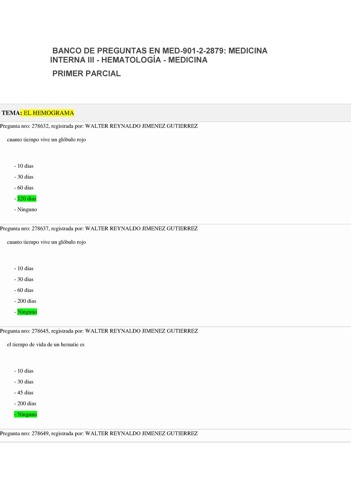 Medicina Interna III: Hematologia 1er Parcial Banco De Preguntas ...