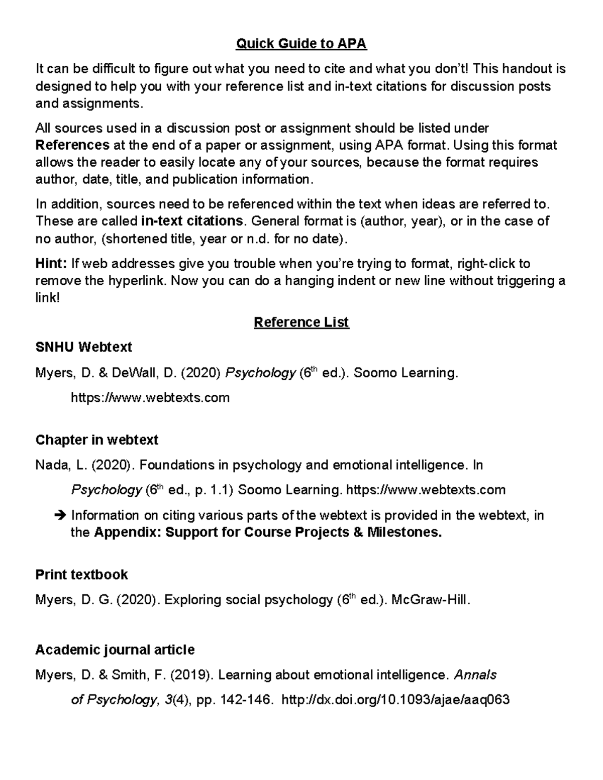 Quick Guide to APA.PSY 108 - Quick Guide to APA It can be difficult to ...