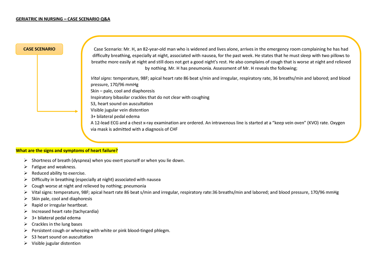Geriatric IN Nursing – CASE Scenario Q&A - GERIATRIC IN NURSING – CASE ...