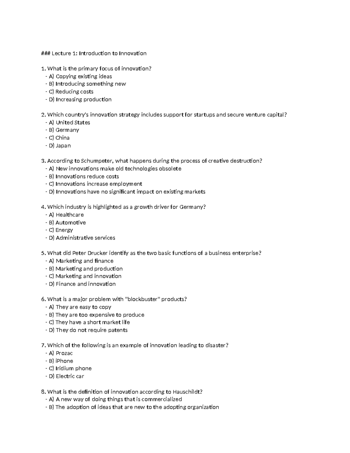 Multiple Choice Fragen Technology and Innovation Managemet Fragen ...