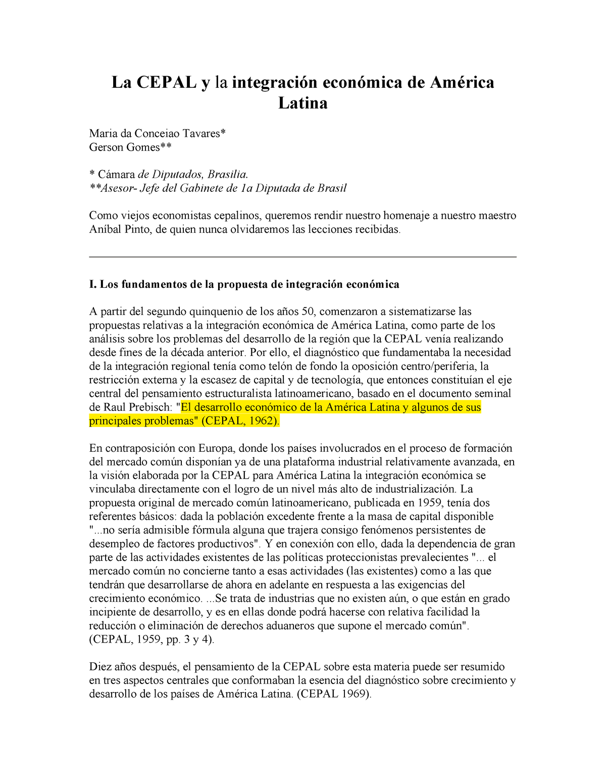 Art Cepal 1 - La CEPAL Y La Integración Económica De América Latina ...