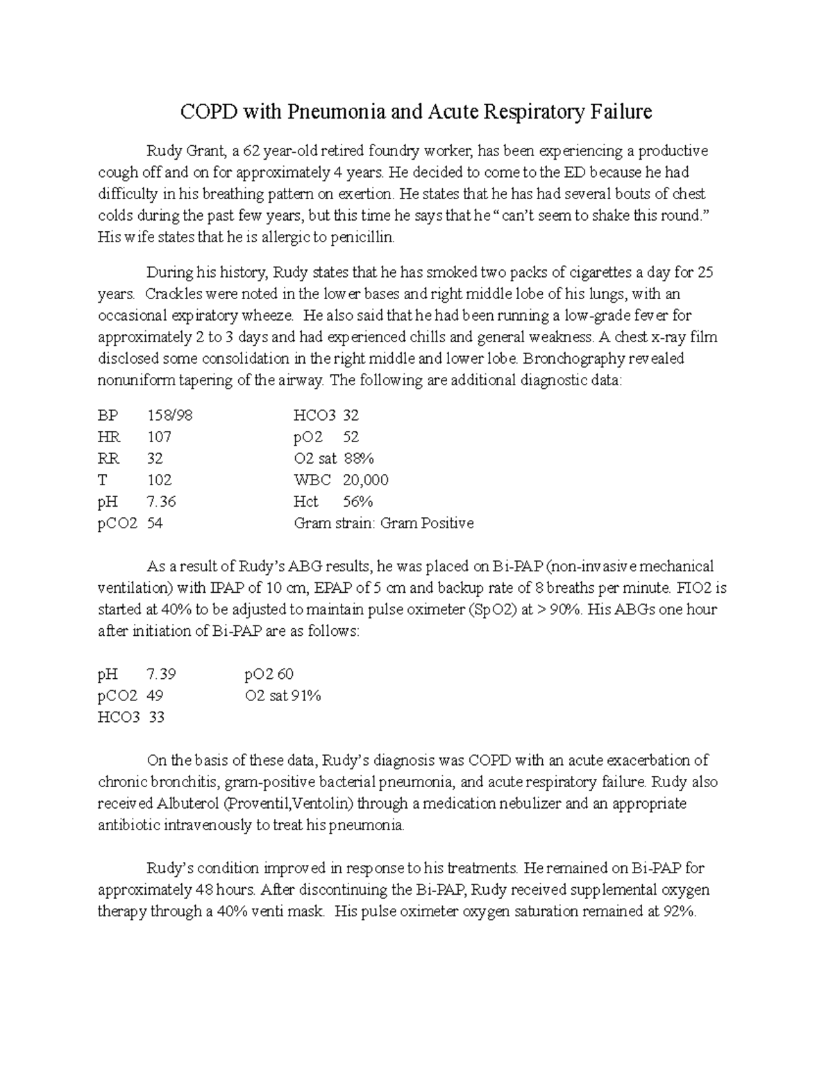 hesi case study copd with pneumonia quizlet