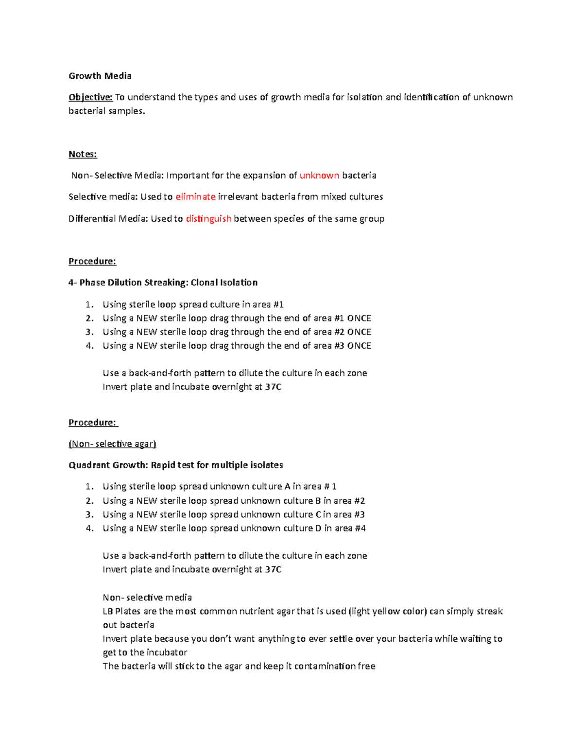 Bio 1020 notes Growth Media Growth Media Objective To understand the