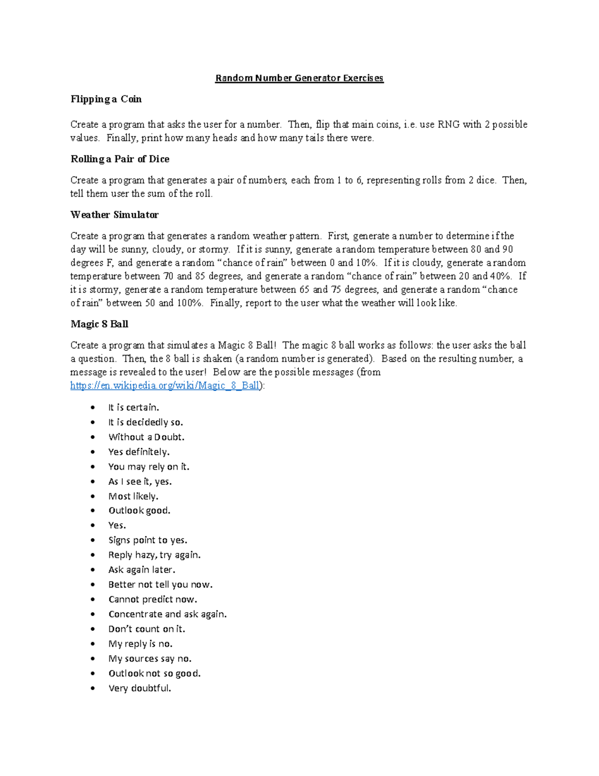 Exam 2 study guide - xxx - Random Number Generator Exercises Flipping a ...