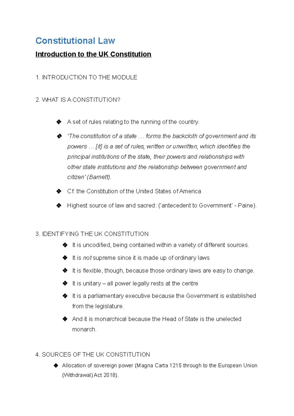 Introduction to English Constitutional Law Constitutional Law