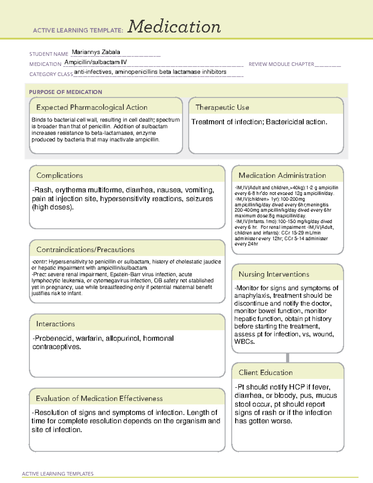 ATIMedication Template(Ampicillin Sulbactam IV) - ACTIVE LEARNING ...