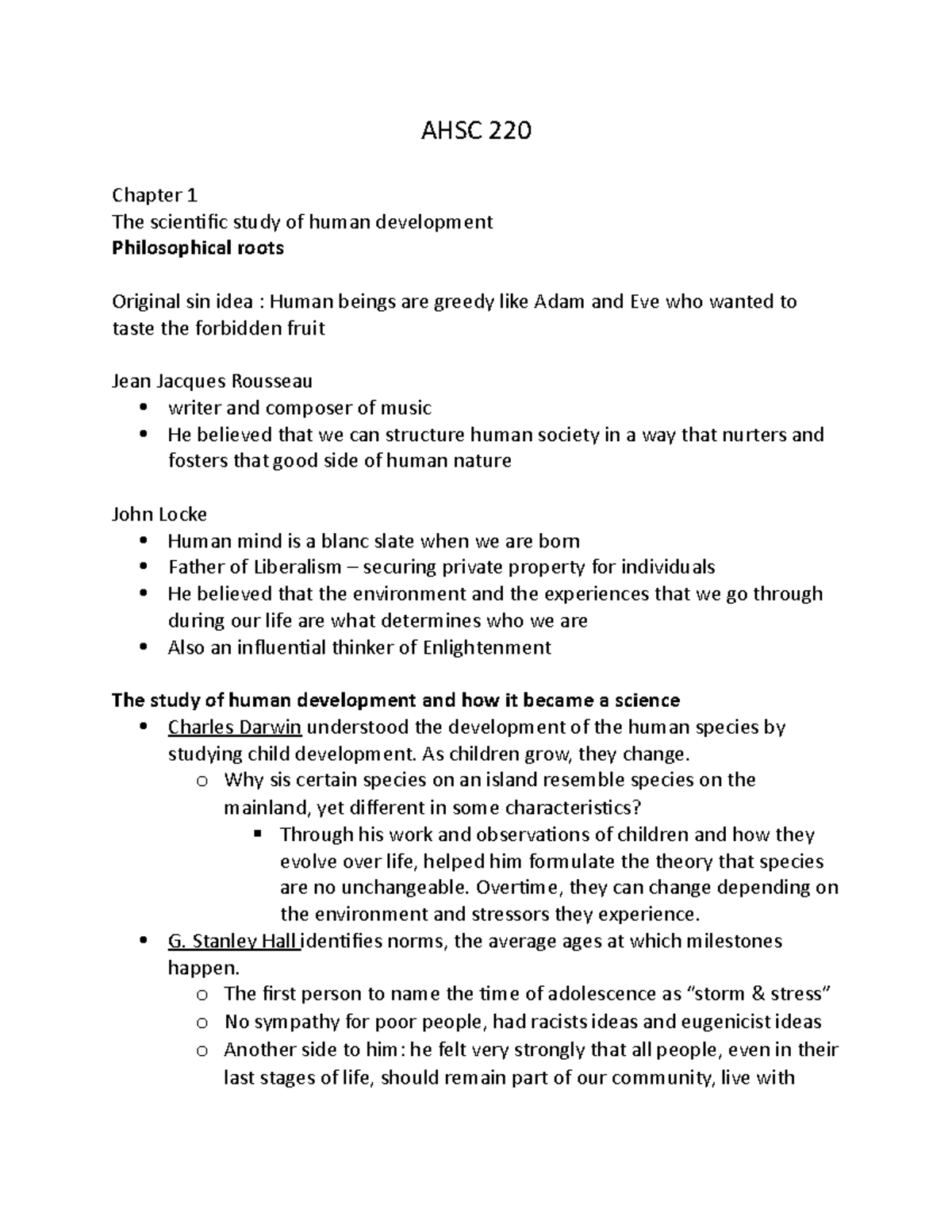 AHSC 220 class notes - AHSC 220 Chapter 1 The scientific study of human ...
