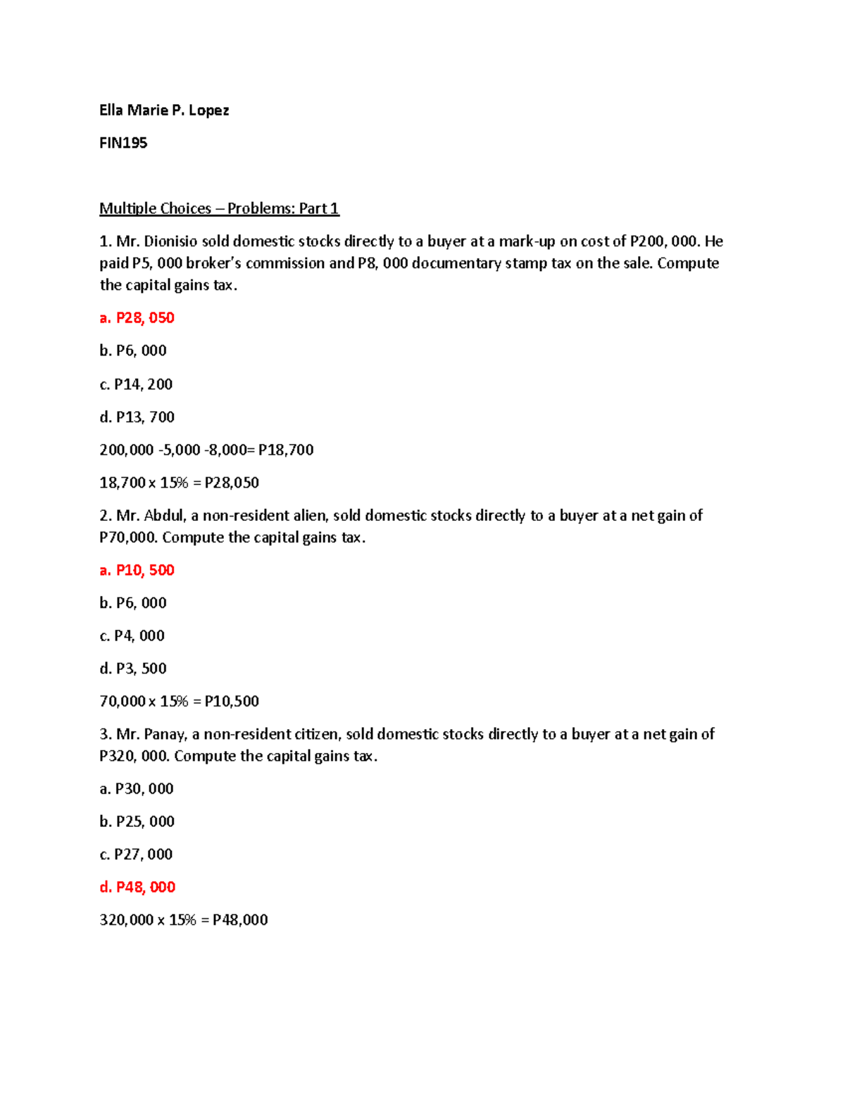 Exercises Capital Gains Tax Compress Ella Marie P Lopez FIN Multiple