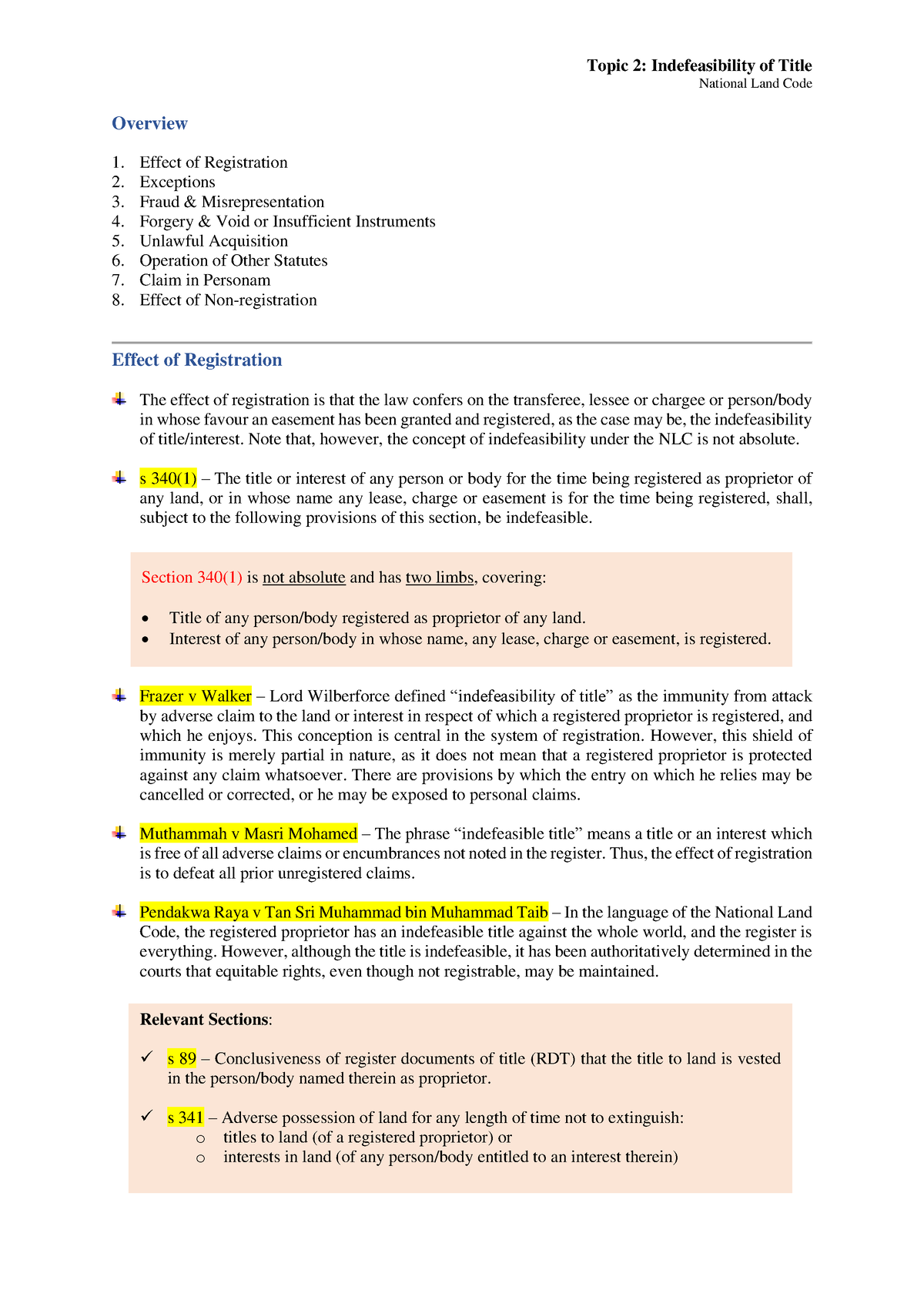 Topic 2 - Indefeasibility of Title - National Land Code Overview Effect ...