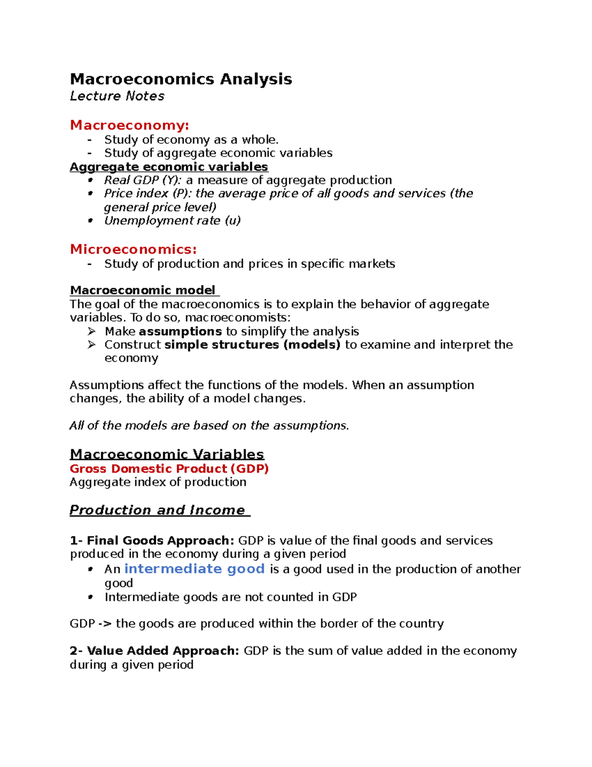 Macroeconomics Analysis Notes - Macroeconomics Analysis Lecture Notes ...