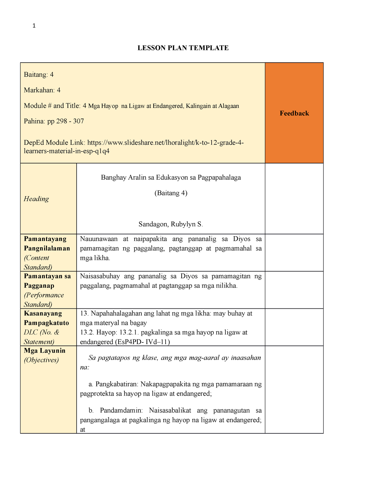 Sample Detailed Lesson Plan In Esp 6 - Printable Templates