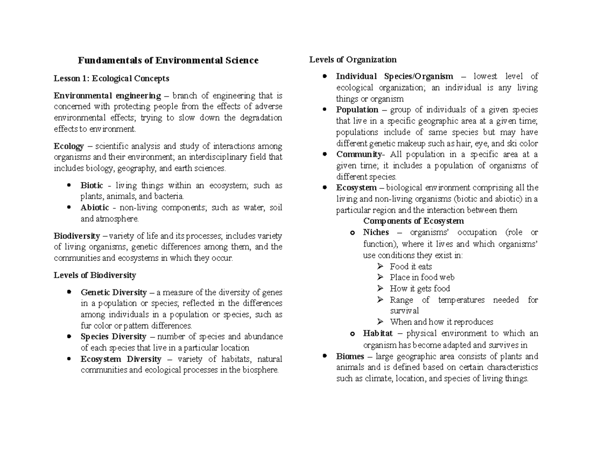 Fundamentals of Environmental Science - Ecology – scientific analysis ...