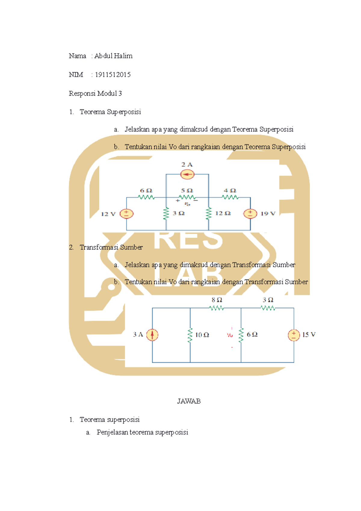 Responsi Modul 3 Praktikum Rangkaian Listrik - Nama : Abdul Halim NIM ...