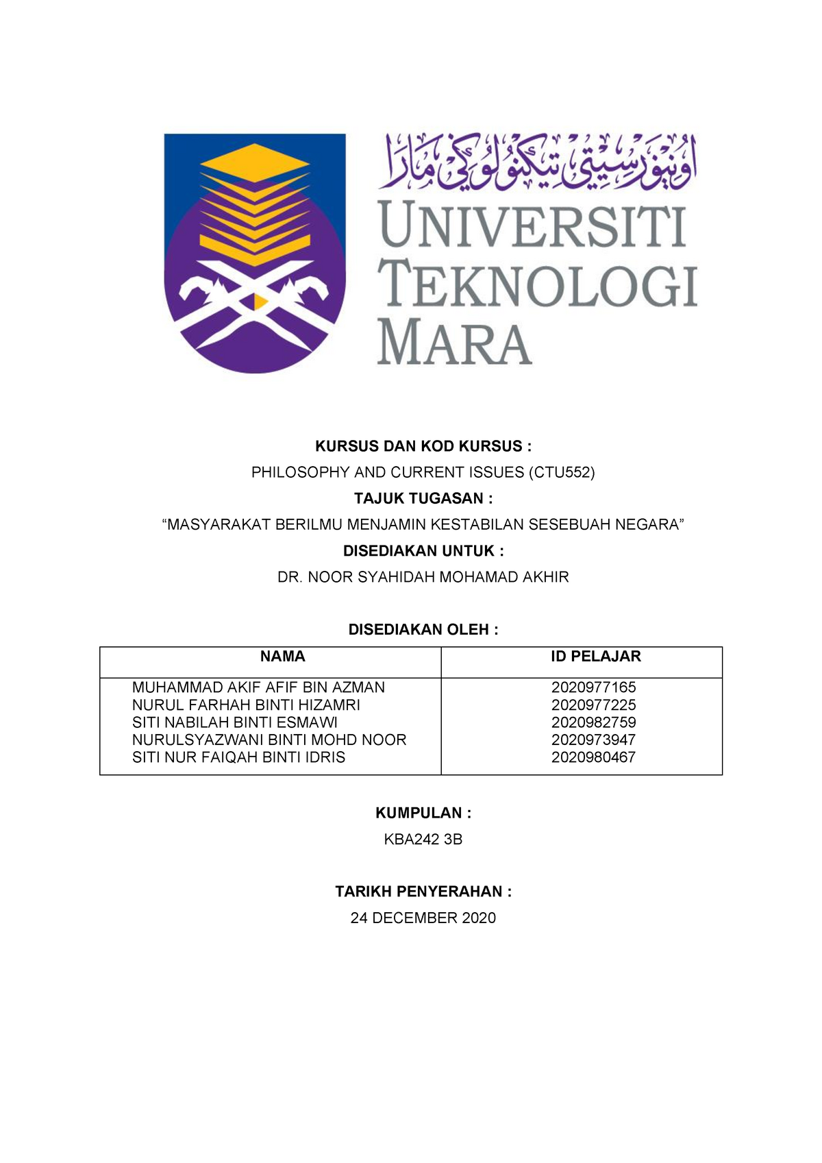 Ulasan Artikel Assignment CTU552 - KURSUS DAN KOD KURSUS : PHILOSOPHY ...