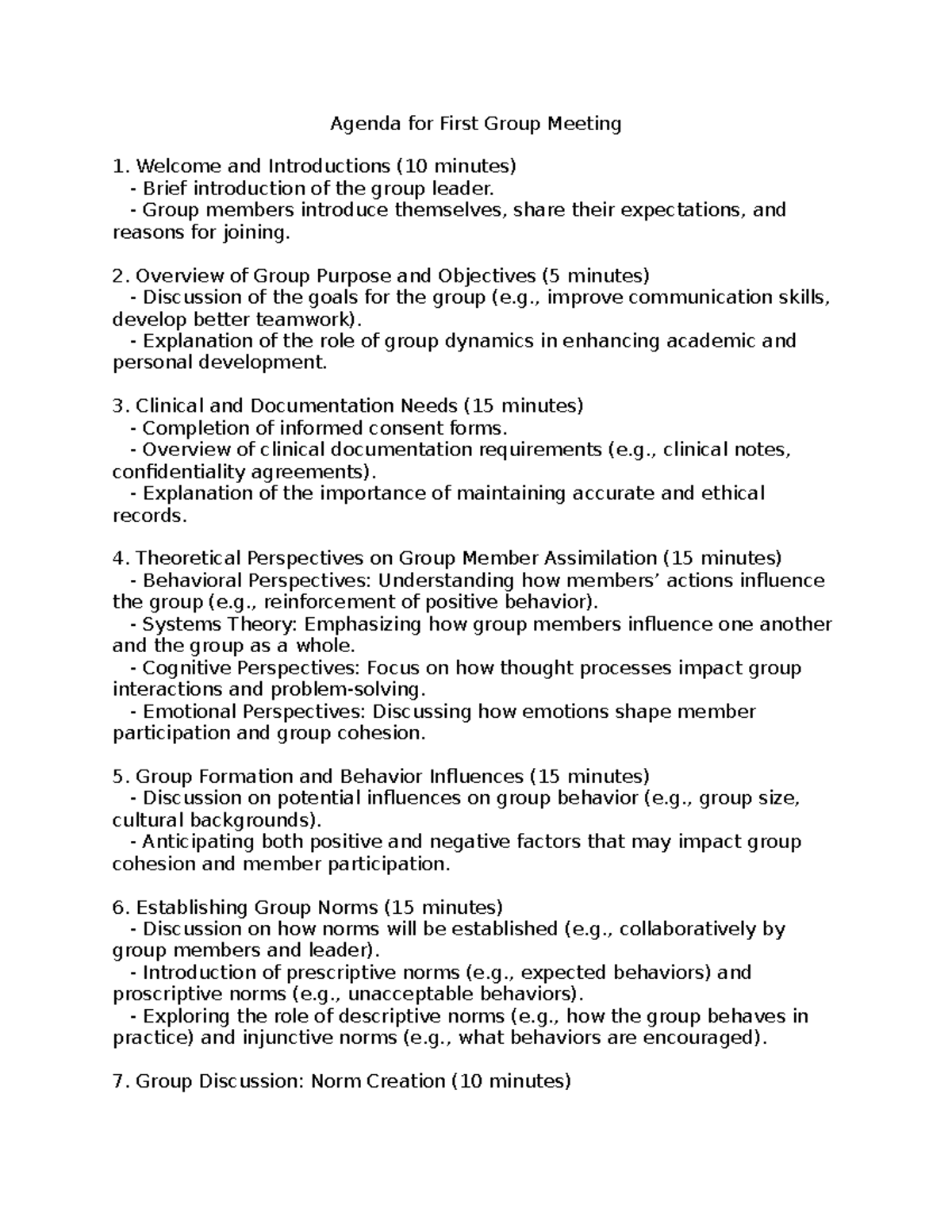 Make a group template - Agenda for First Group Meeting Welcome and ...