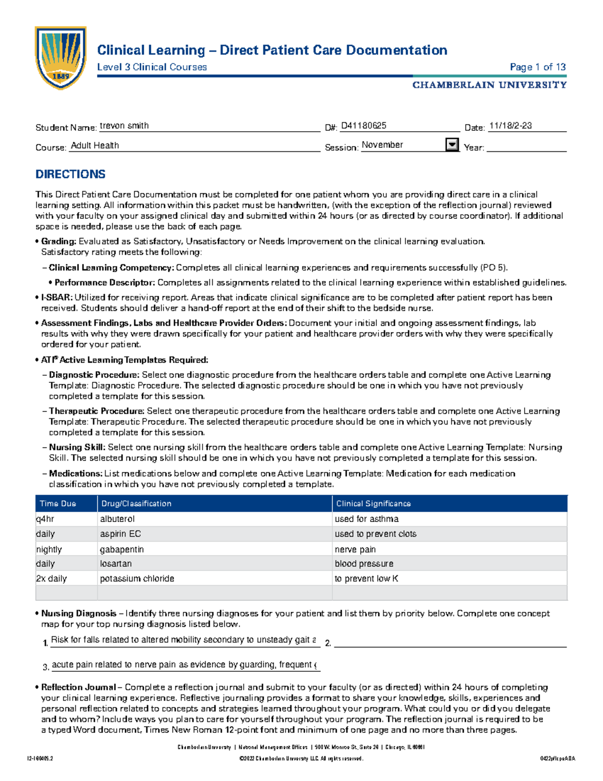 PCD adult health - n/a - Chamberlain University | National Management ...