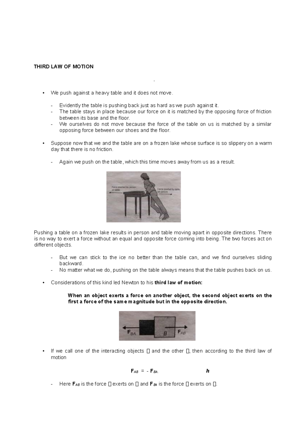 IM-6 Physics for Engineers - THIRD LAW OF MOTION . We push against a ...
