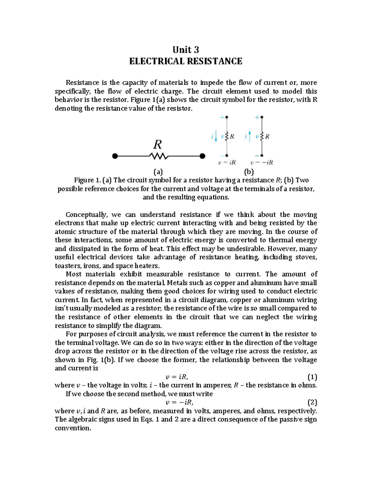 Unit3ElectricalResistance Unit 3 ELECTRICAL RESISTANCE Resistance