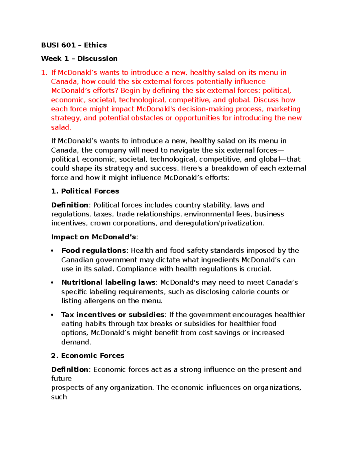 BUSI 601 - Week 1 Discussion - BUSI 601 – Ethics Week 1 – Discussion If ...