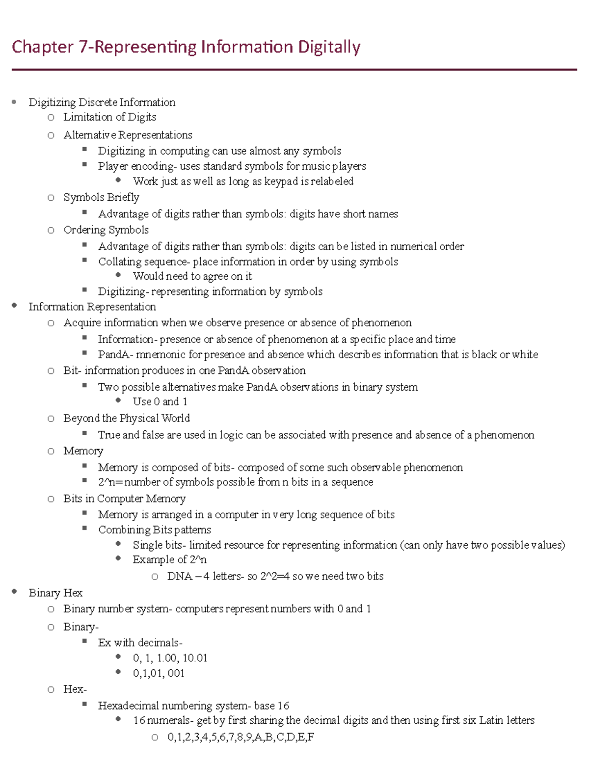 Digitizing Information in Computing - Studocu