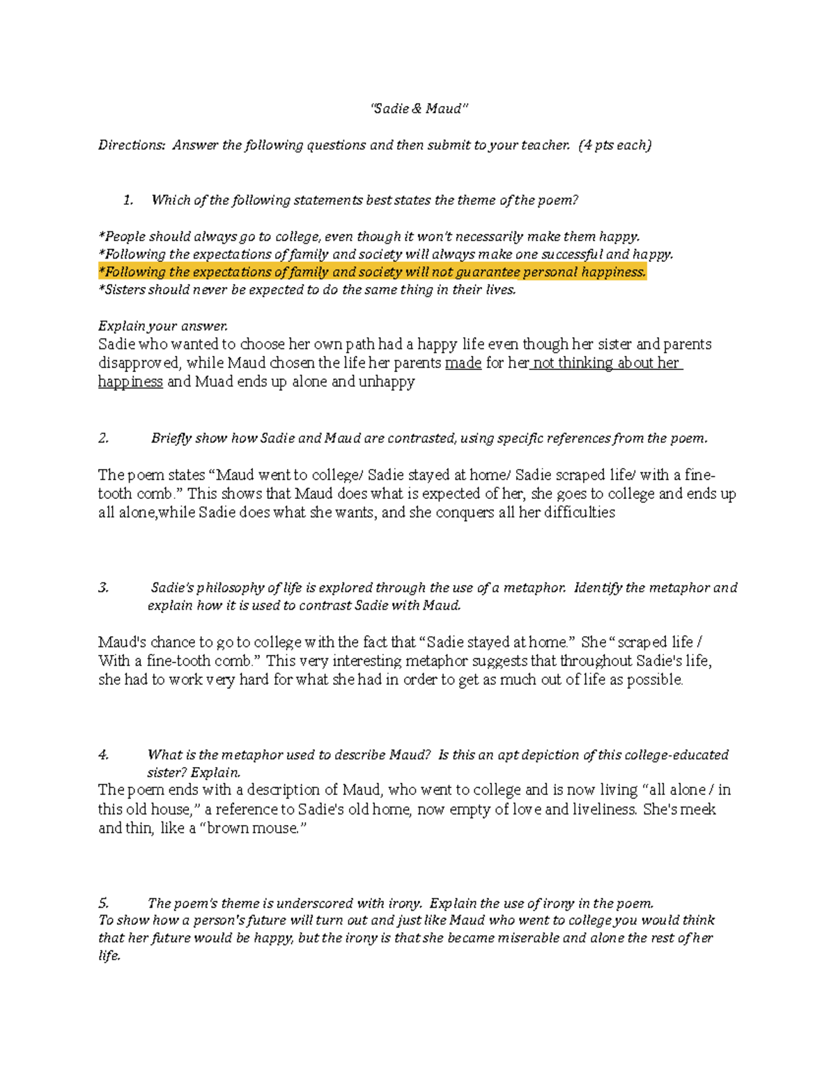 Sadie & Maudguided reading Saharah's copy “Sadie & Maud” Directions