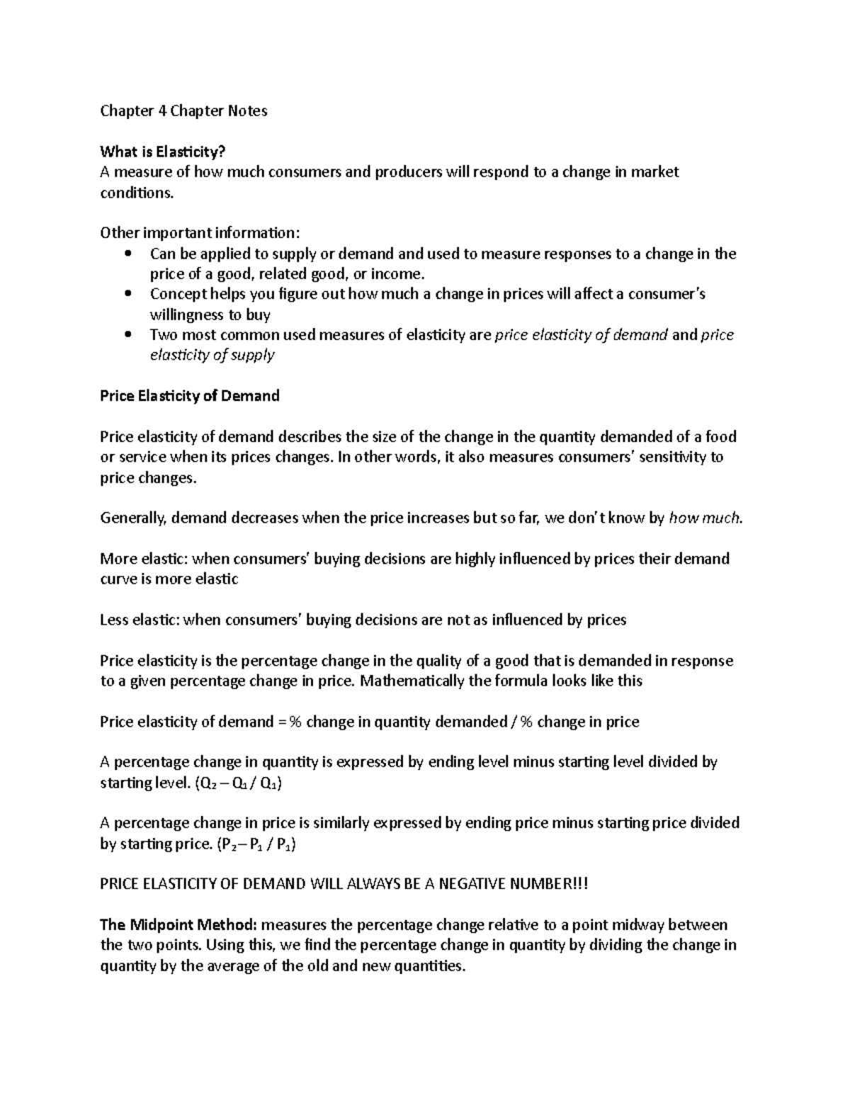 Chapter 4 Chapter Notes - Economics - Microeconomics (University of ...