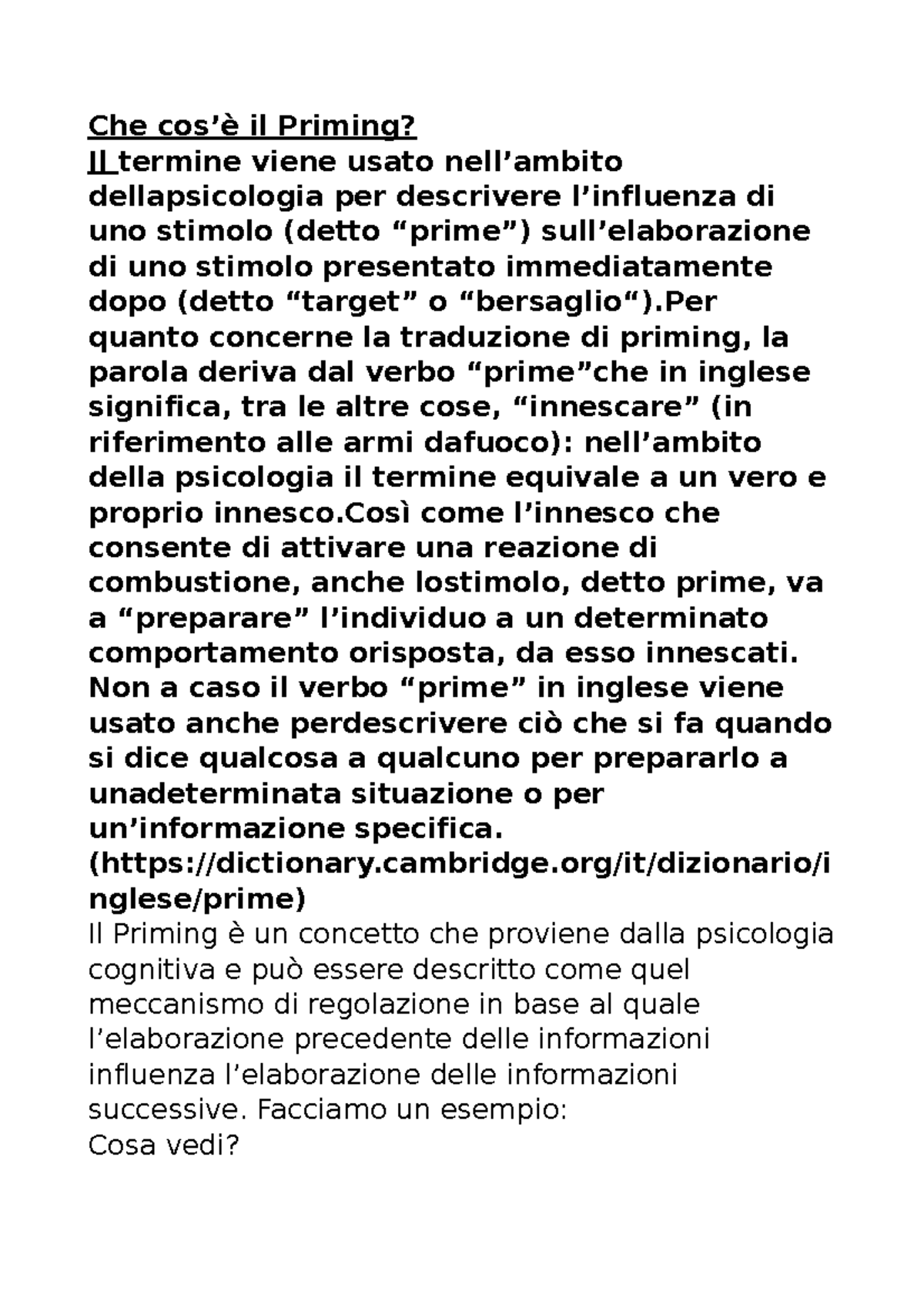 Priming - Che cos’è il Priming? Il termine viene usato nell’ambito ...