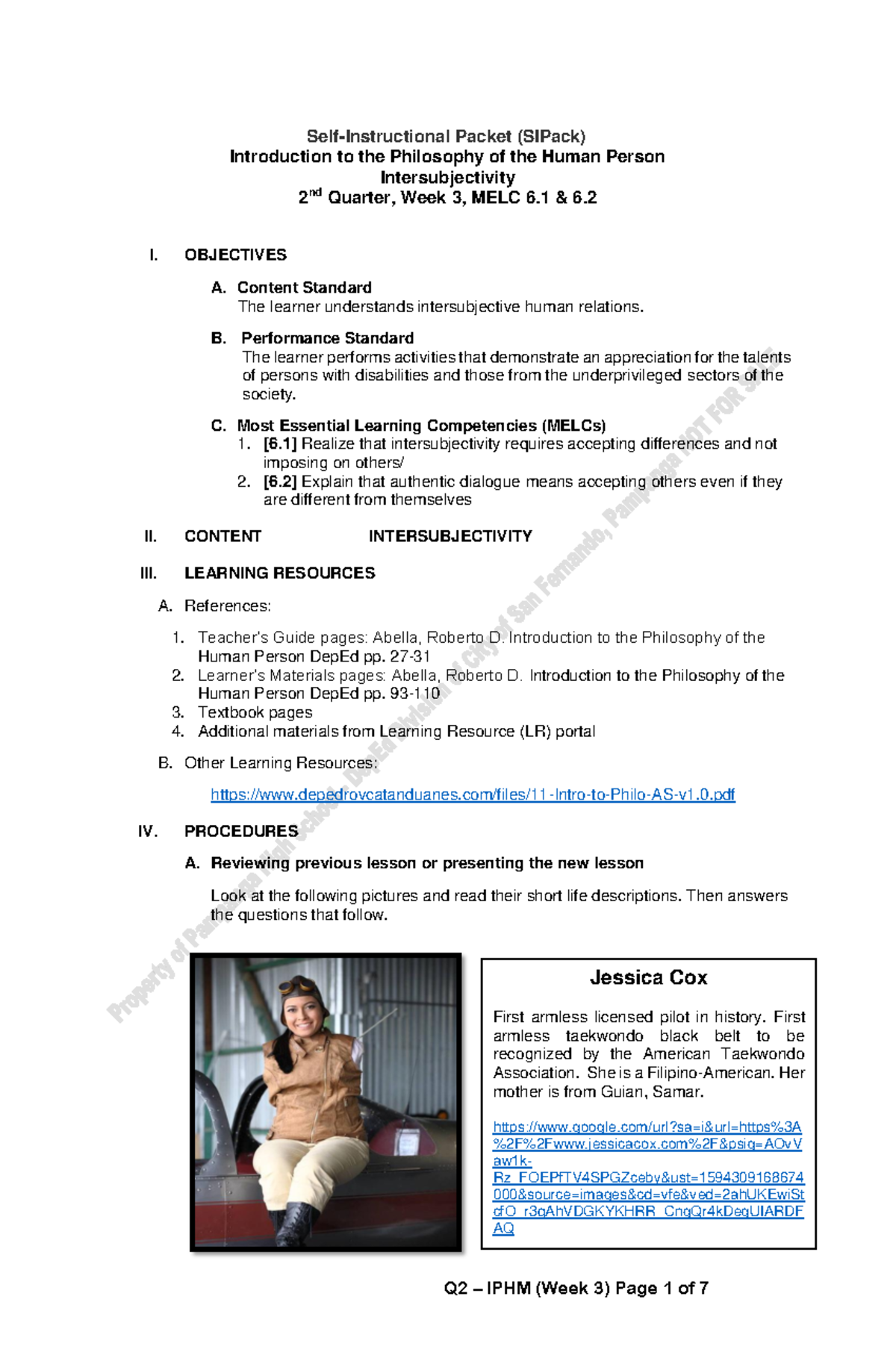 Second Quarter for Philosophy Week 3 - Self-Instructional Packet ...
