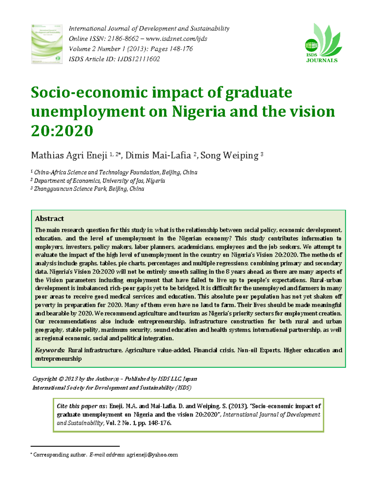 Socio-economic impact of graduate - International Journal of ...