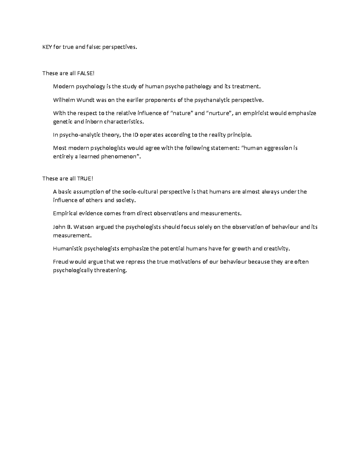 Truefaslesampleq KEY - True and False Sample Key - KEY for true and ...