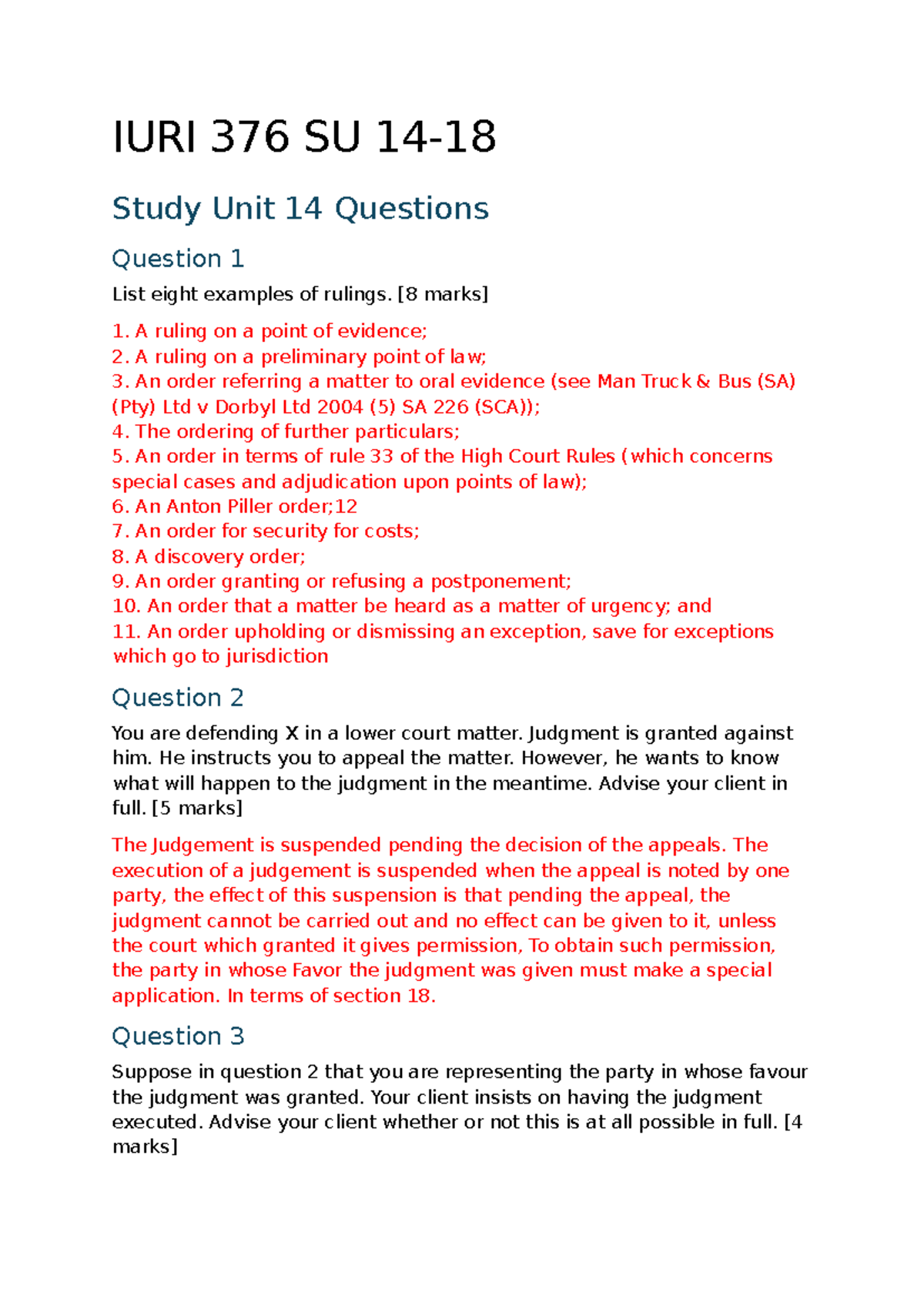 IURI 376 SU 14 Activity - IURI 376 SU 14- Study Unit 14 Questions ...