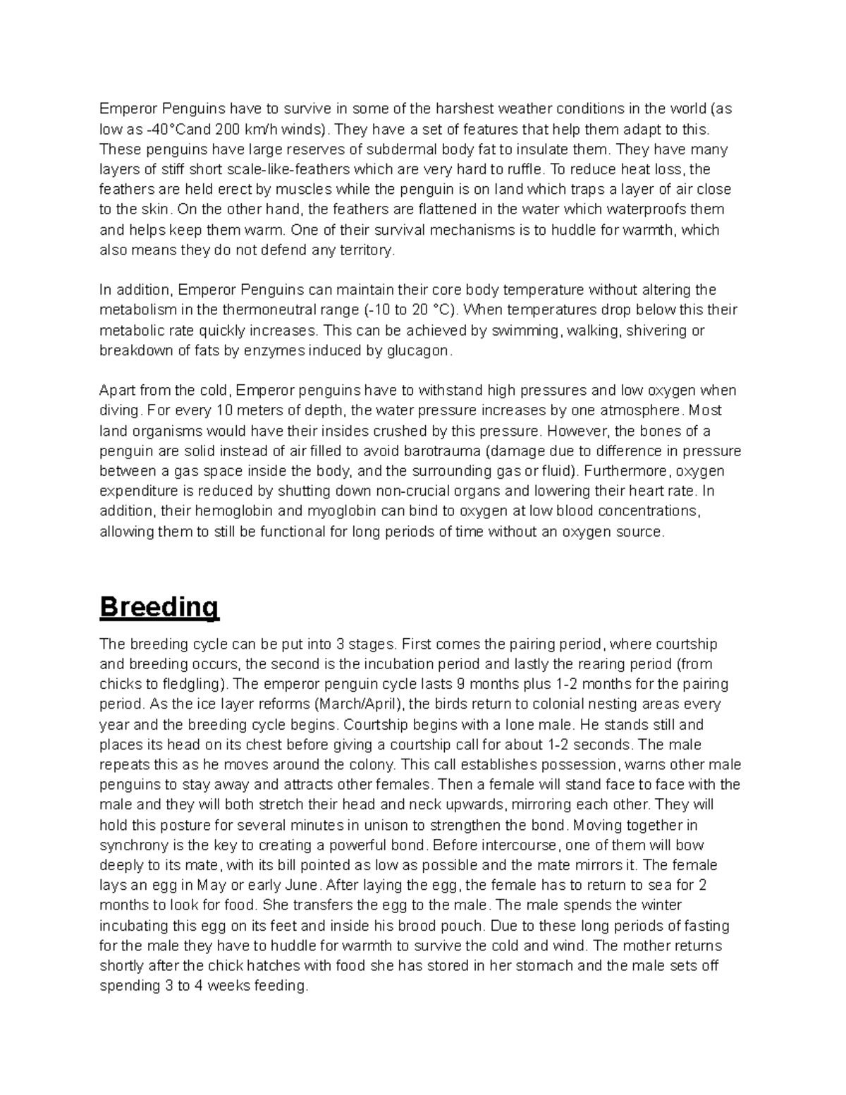 Characteristics And Features Of The Life Of Emperor Penguins[ESSAY
