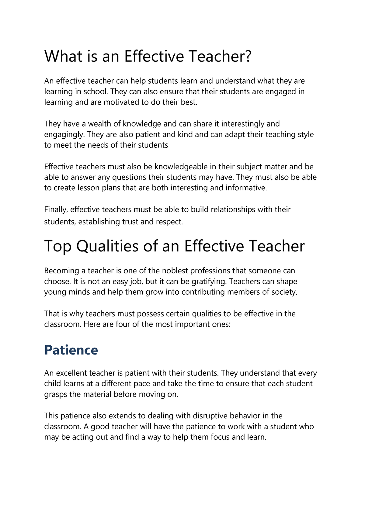 What Is An Effective Teacher - They Can Also Ensure That Their Students 