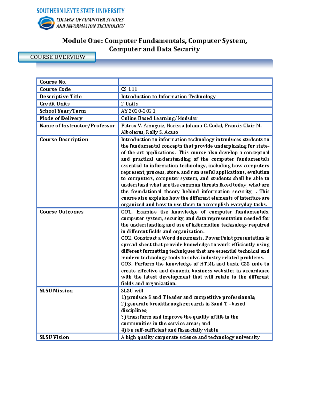 CS111 Module 1 - Introduction To Information Technology - Computer ...