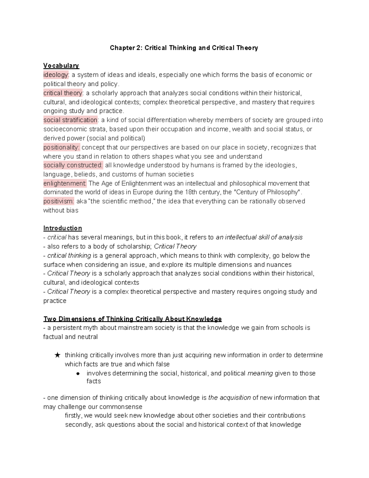Textbook Reading Notes - Chapter 2: Critical Thinking and Critical ...